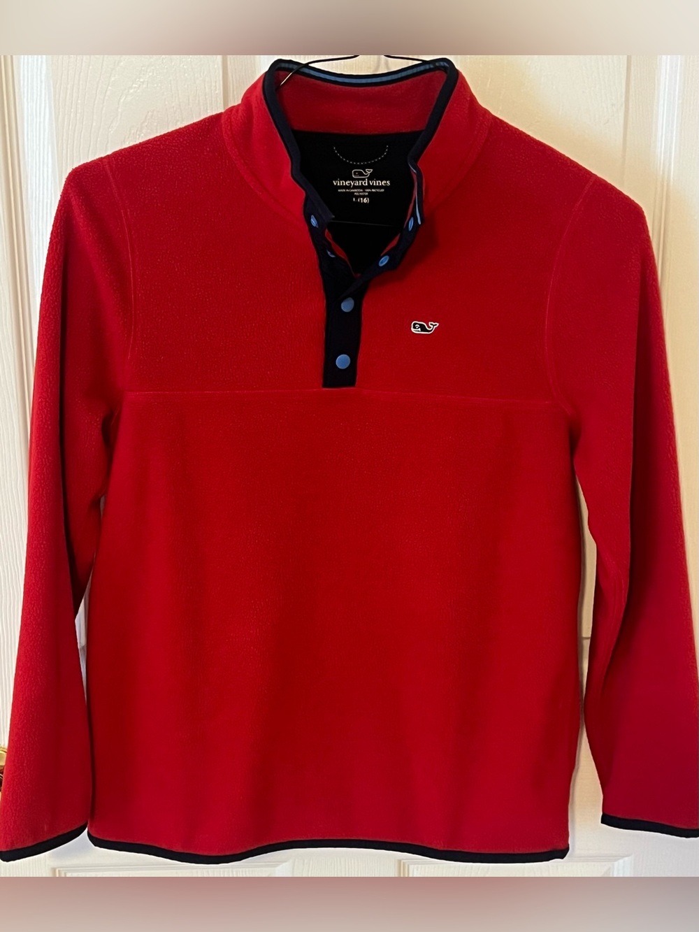 Vineyard Vines Fleece Pullover Boys Sz L (16) Red w Navy accents